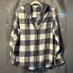 Blue/Gray Plaid Hoodie Shirt